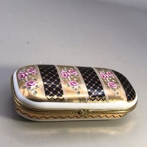 Museum Of Jewelry Trinket Box Floral Gold Chevron